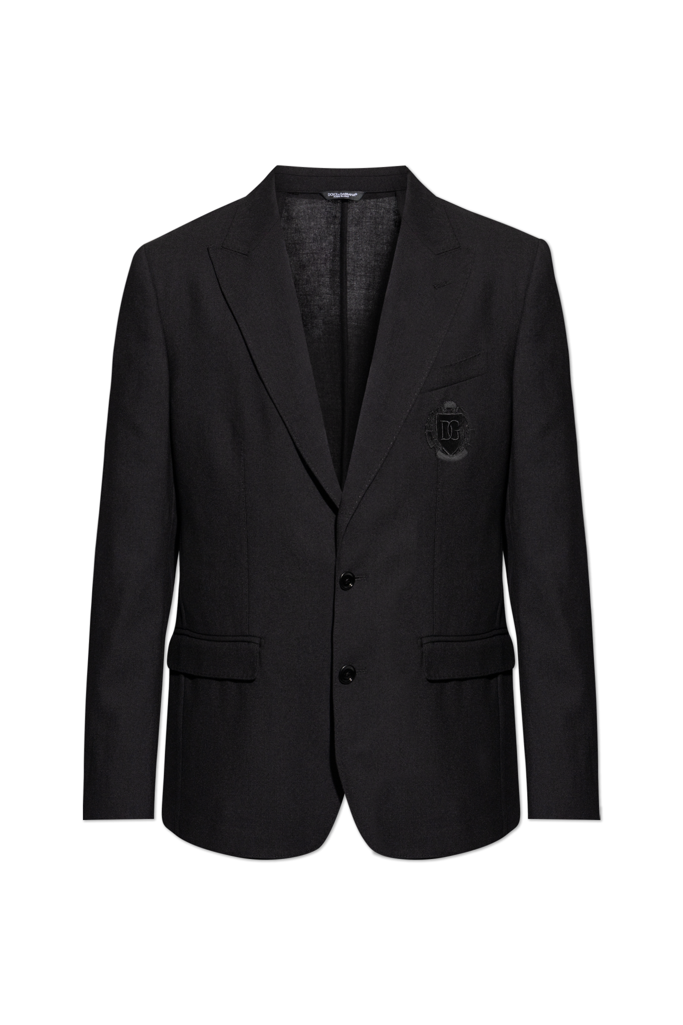 ジャケット DOLCE & GABBANA BLACK WOOL BLAZER Double-breasted woolen jacket with flower appliqué in Black
